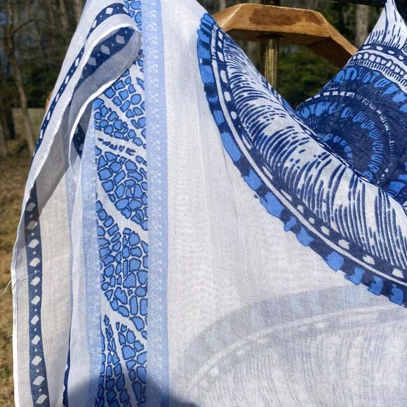 Mudpie Blue Nautilus Seashell Coral Summer Blanket Scarf - Picture 3 of 10